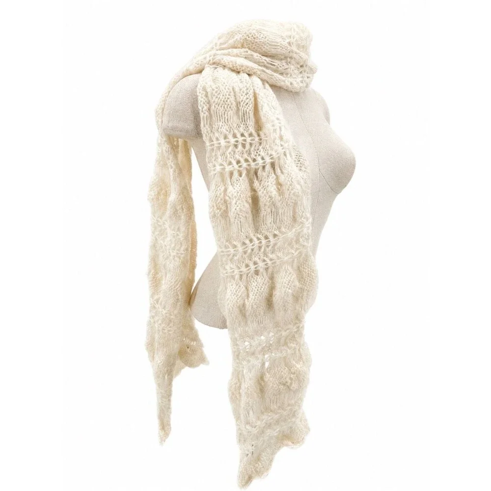 H&M Cream Open Knit Scarf Long Accessory Acrylic Wool Cozy Coquette